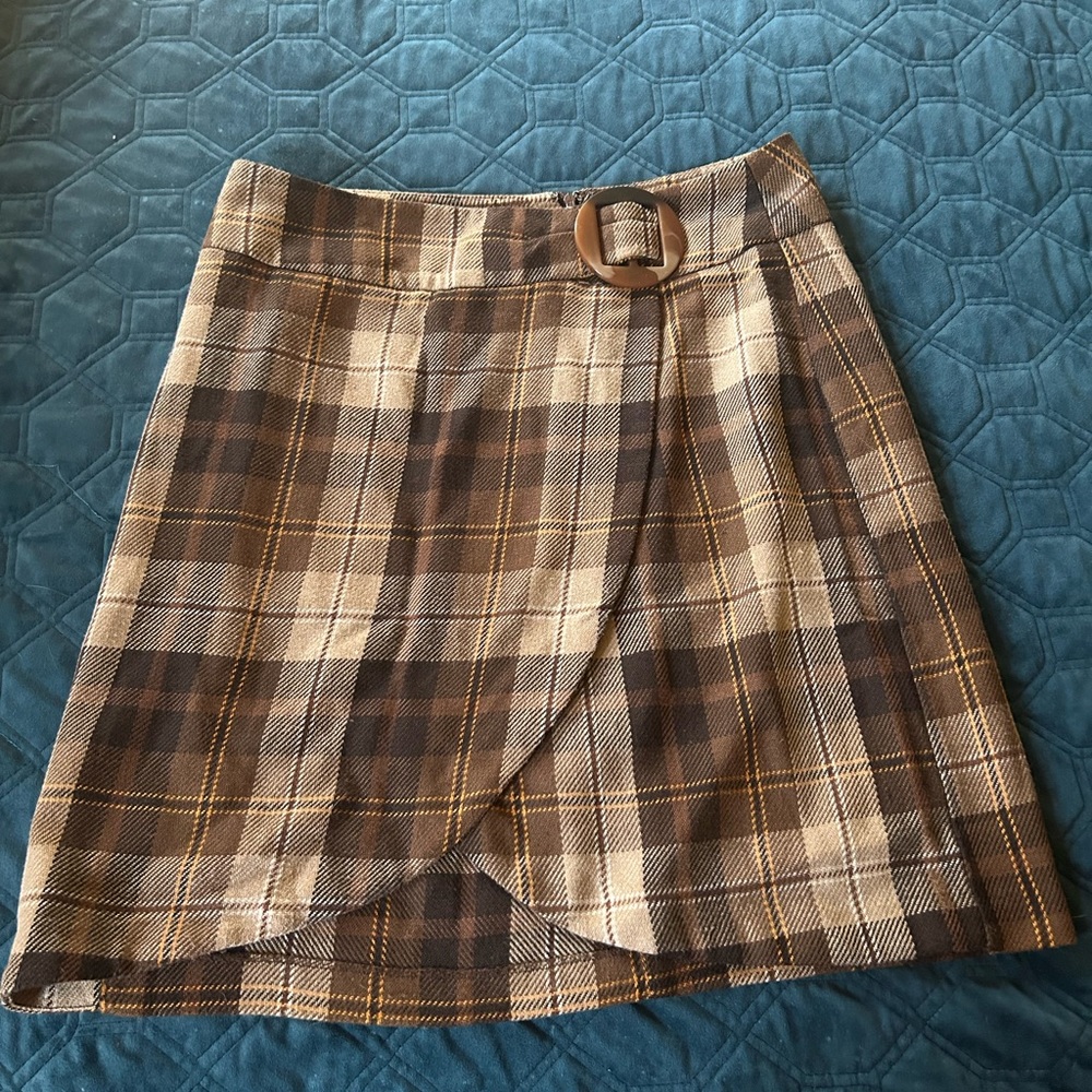 Vintage retro brown plaid skirt